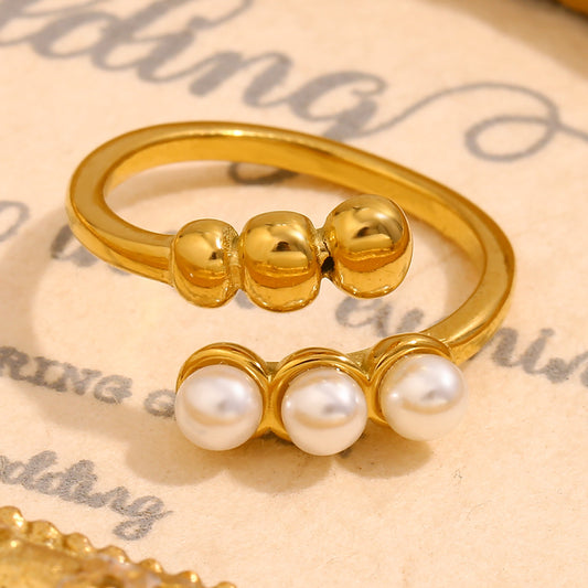 Fashionable Geometric Stainless Steel Ring with 18K Gold Plating for Women French Style Minimalist Jewelry