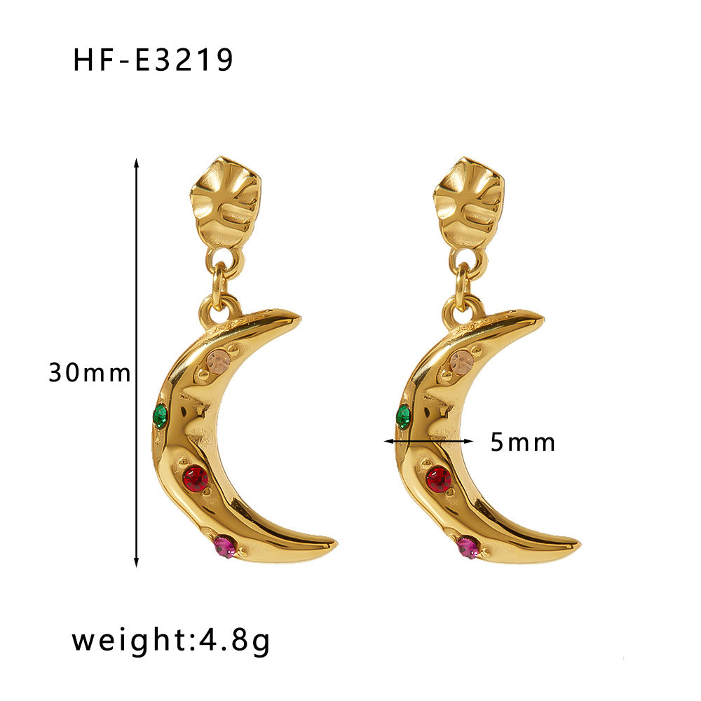 Orecchini Vintage da Donna in Acciaio al Titanio con Smeraldo Verde a Cuore, Zirconia Incastonata, Finitura Placcata e Design Elegante Minimalista