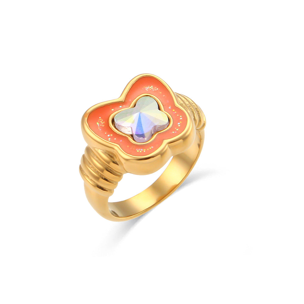 Elegant Butterfly-Shaped Stainless Steel Ring with Rhinestone Accents and Enamel Finish for Women