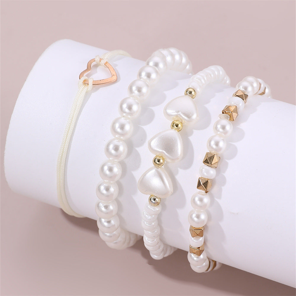 Juego de pulseras de resina con perlas en forma de corazón para niños, estilo minimalista, lindo y dulce