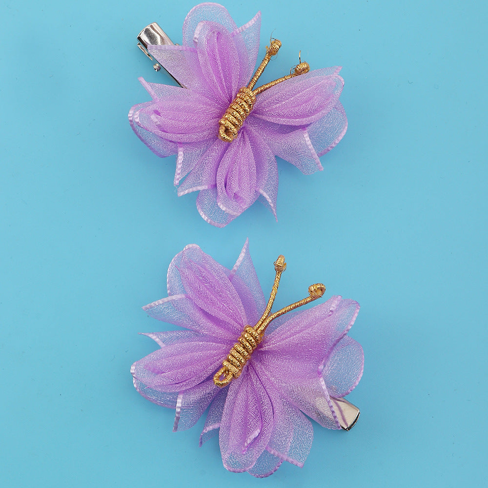 Cartoon Butterfly Hair Clip for Kids Handwoven Mesh Fabric Hairpin with Rainbow Accents