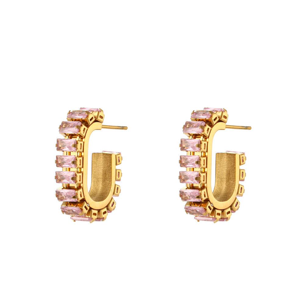 Minimalist Geometric Zirconia Stud Earrings in Stainless Steel with 18K Gold Plating