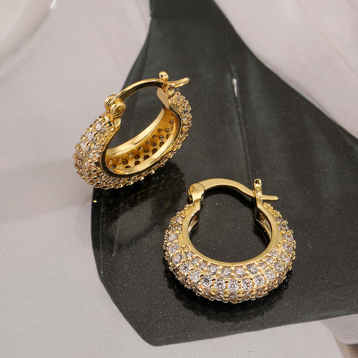 Minimalist Geometric Copper Earrings with Gold Plating and Zirconia Accents for Women