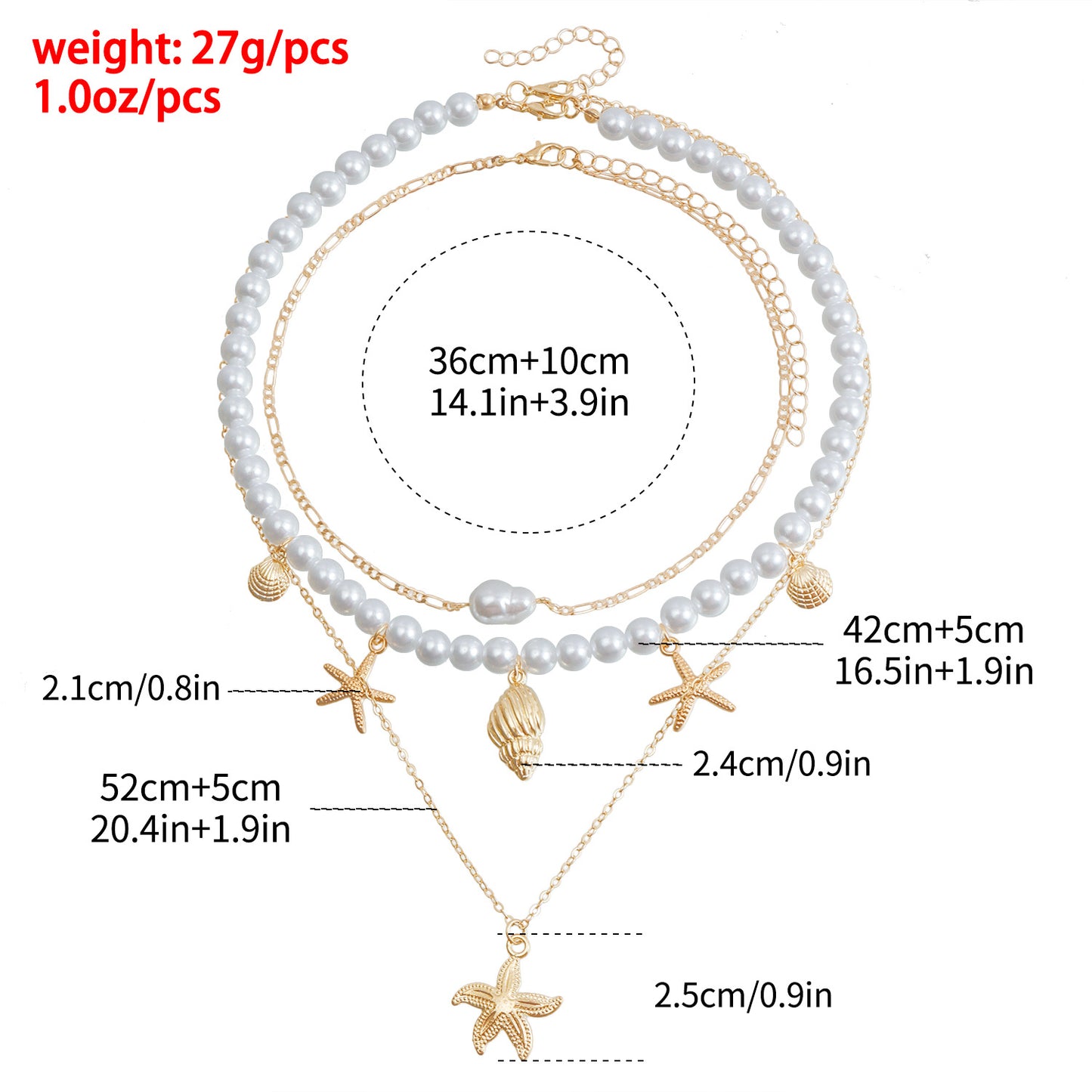 Collana bohémien da spiaggia con perline, ciondolo a stella e geometrico, perle imitation e lega, finitura galvanizzata, design asimmetrico irregolare, catena da donna per la clavicola