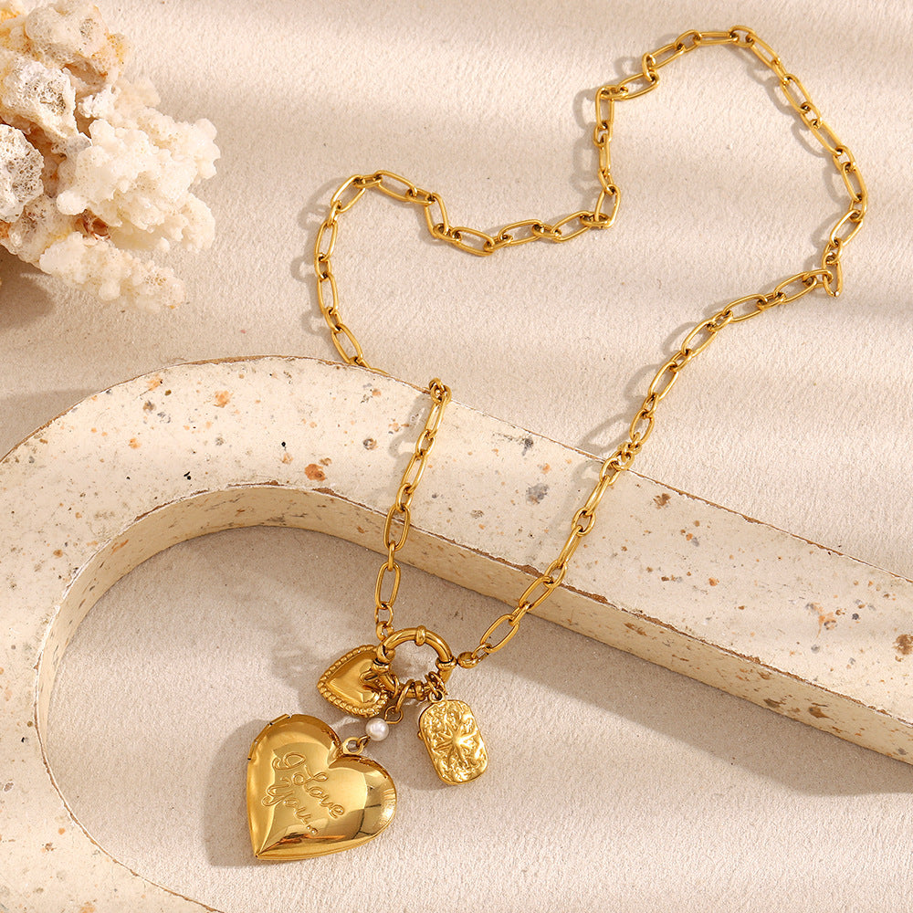 Fashionable Heart-Shaped Stainless Steel Pendant Necklace with 18K Gold Plating for Women
