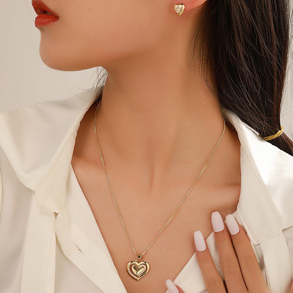 Casual Heart Gold Plated Brass Cubic Zirconia Necklace for Women