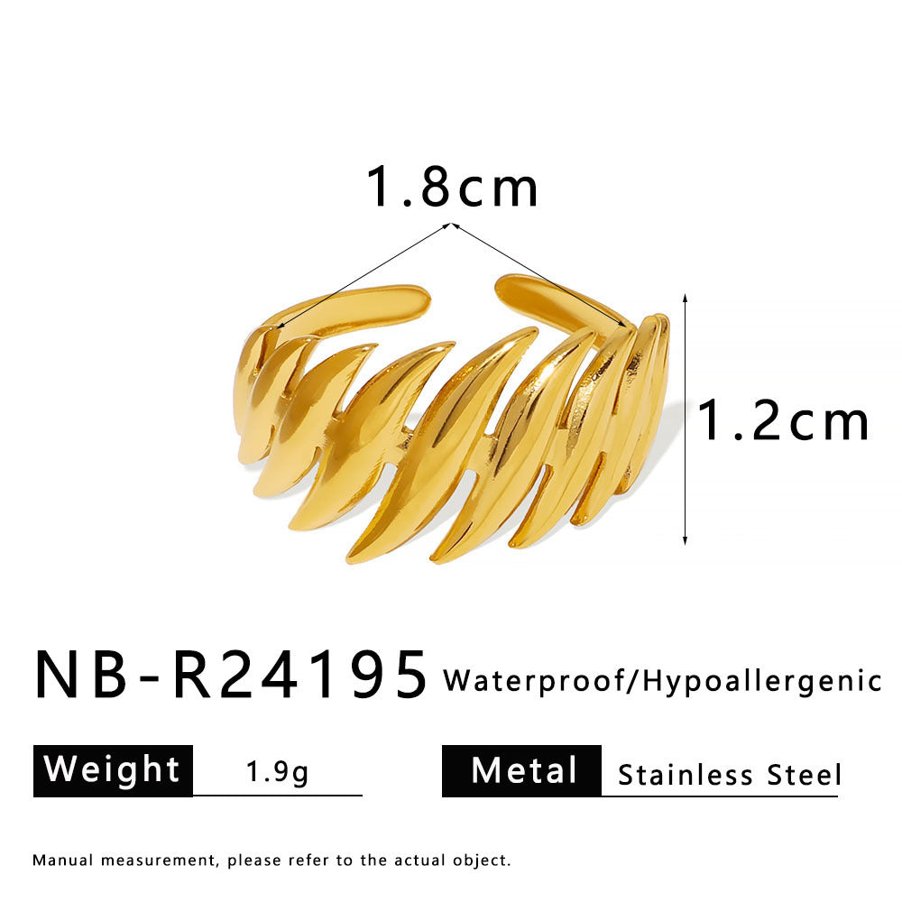 Minimalist Leaf-Shaped Titanium Steel Ring with 18K Gold Plating for Women and Men, Geometric Design, Cool-Tone Unisex Fashion Jewelry