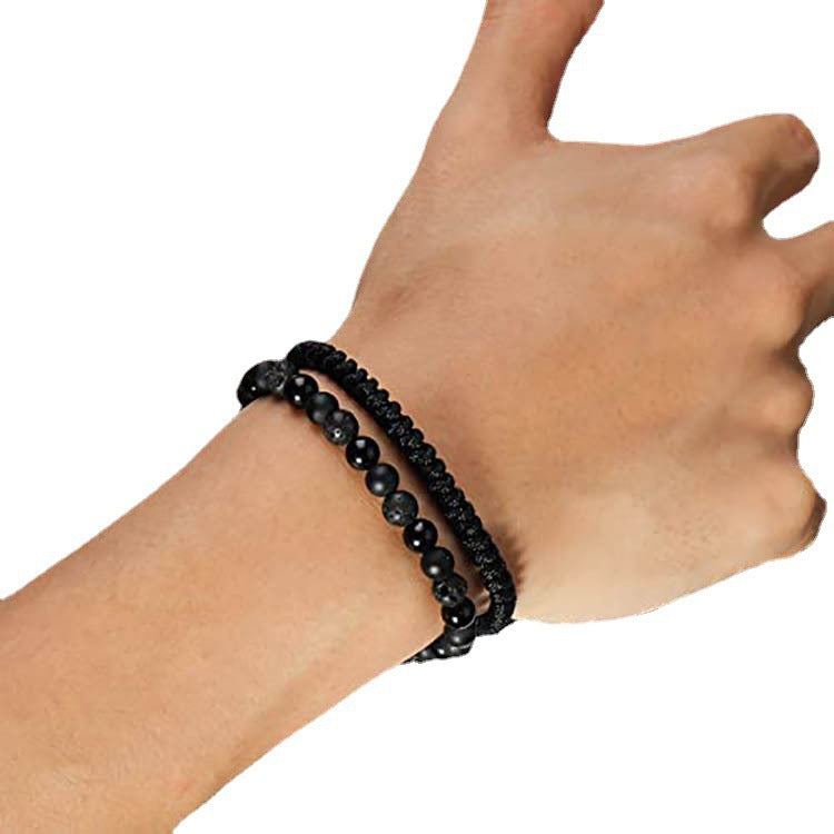 Minimalist Handmade Braided Volcanic Stone Beaded Bracelet Unisex