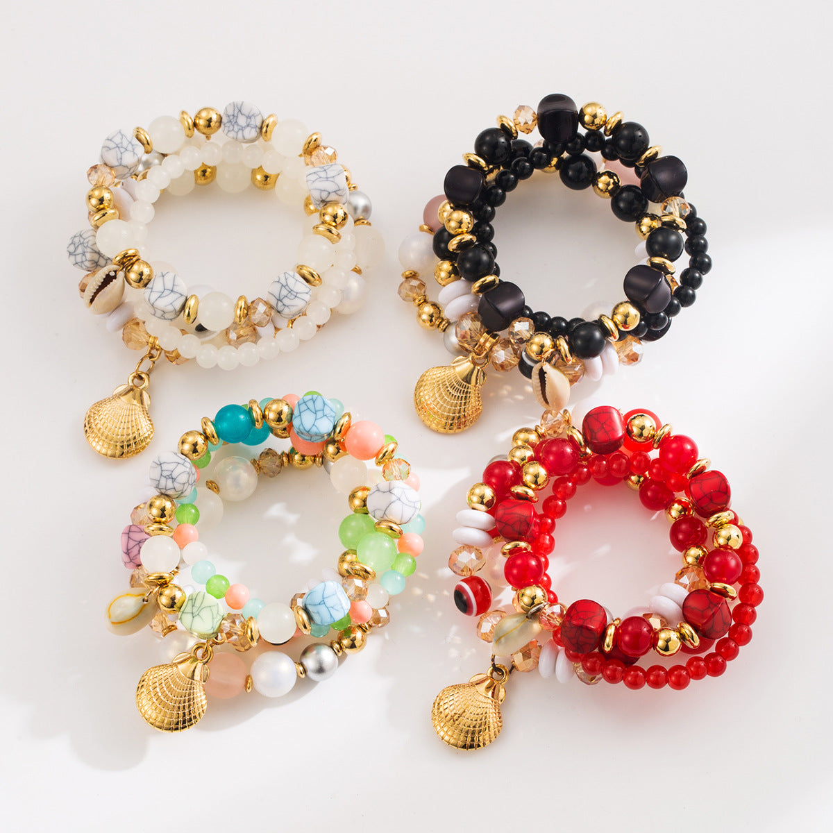 Set di bracciali da donna in stile bohémien con conchiglie e perline geometriche, gioielli per vacanze estive al mare