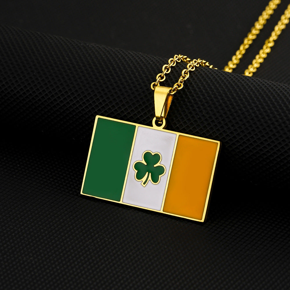 Collar con colgante de bandera irlandesa vintage de acero inoxidable con esmalte, diseño geométrico, joyería étnica unisex