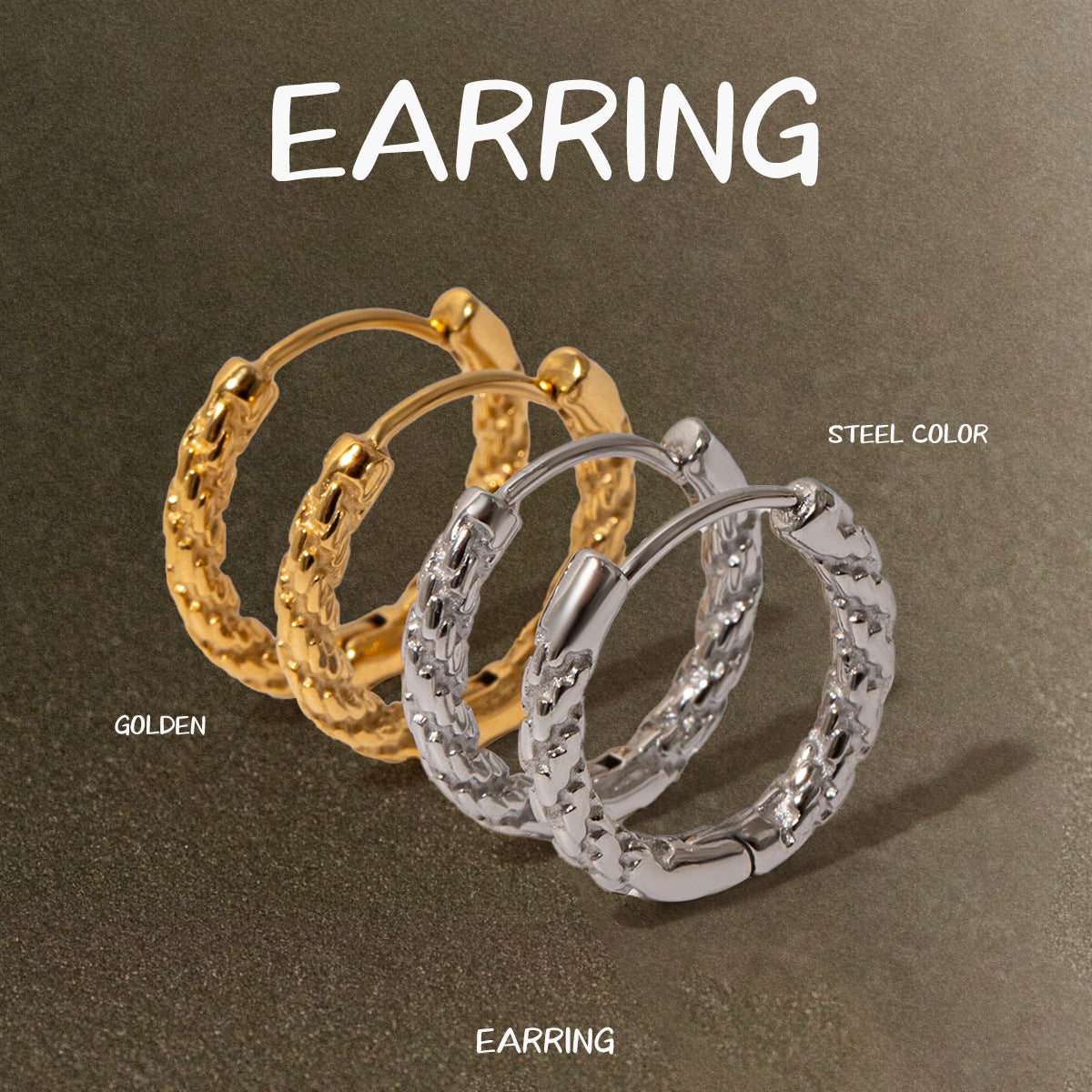 Orecchini geometrici in acciaio inossidabile con texture martellata e placcatura in oro, accessorio di moda di lusso da donna
