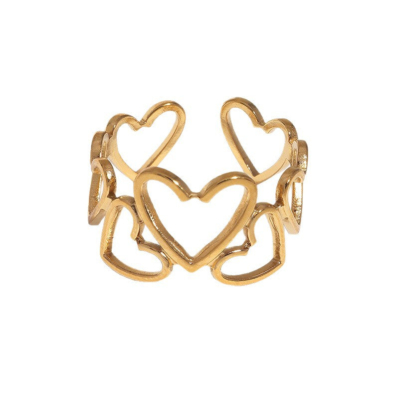 Sweet Minimalist Heart Hollow Plated Stainless Steel Ring for Women