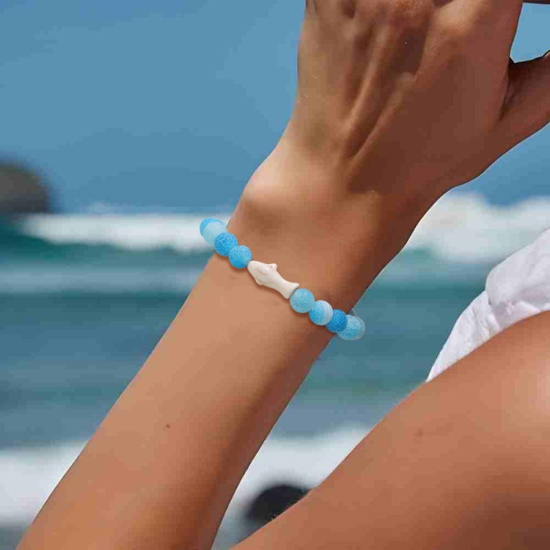 Minimalist Sweet Natural Turquoise Crystal Agate Animal Beaded Stretch Bracelet