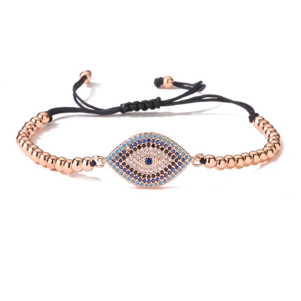 Minimalist Geometric Evil Eye Bracelet for Women in Copper with 18K Gold Plating and Zircon Inlay