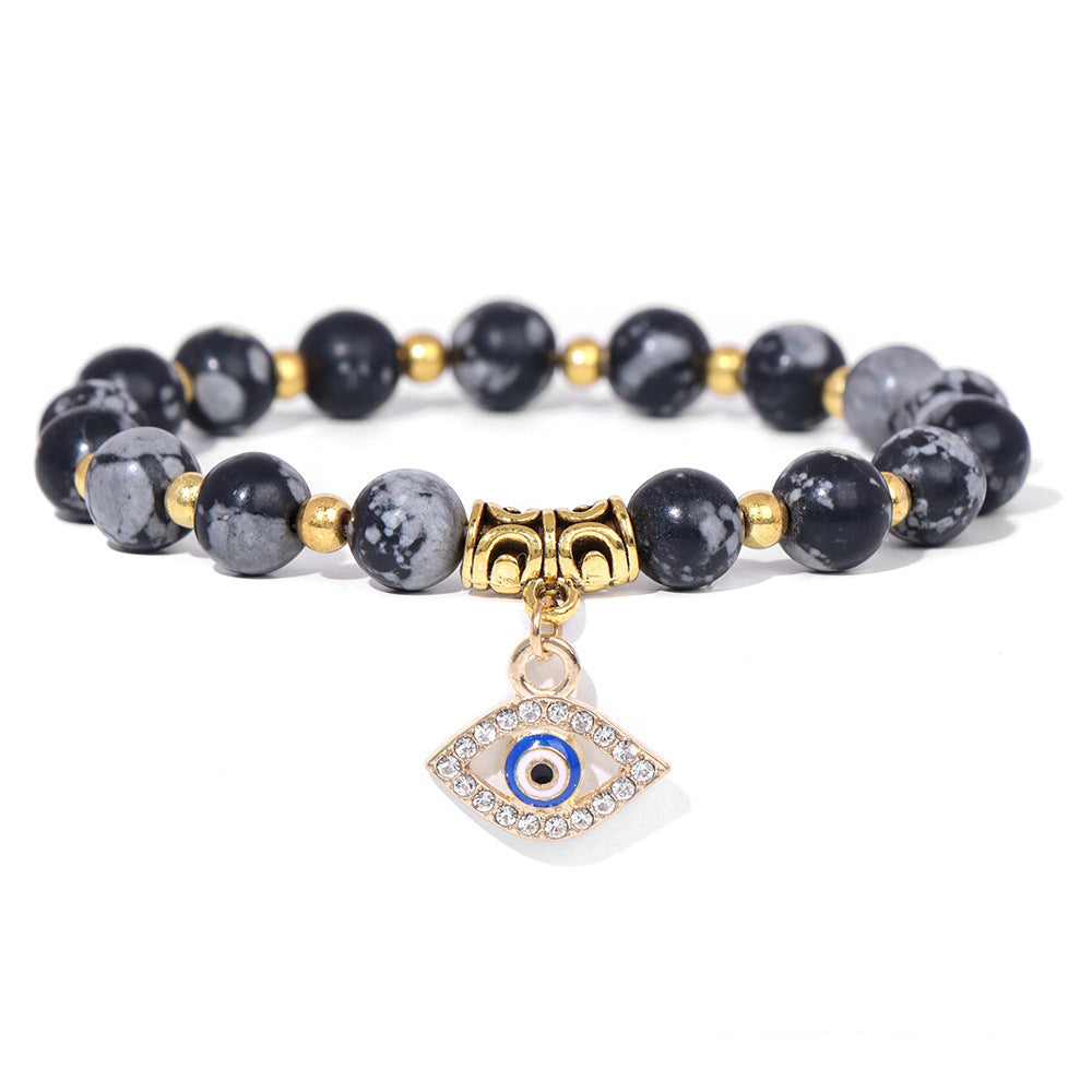 Vintage Minimalist Geometric Agate Beaded Bracelet with Evil Eye Pendant Unisex Jewelry