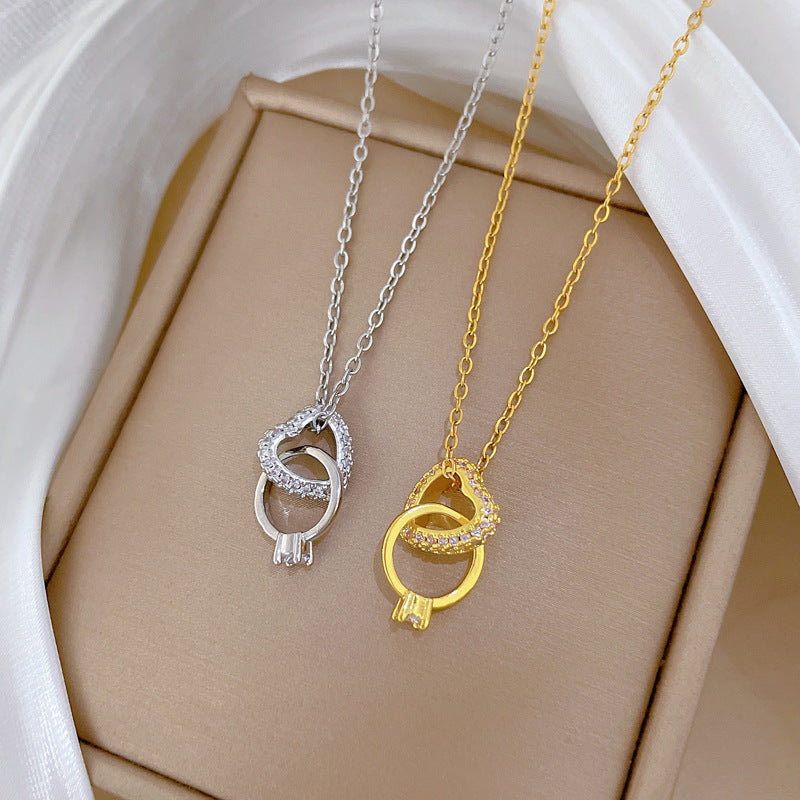 Collana a Cuore Minimalista da Donna in Acciaio al Titanio con Accenti di Zirconia Cubica, Leggera, a Catena per Clavicola