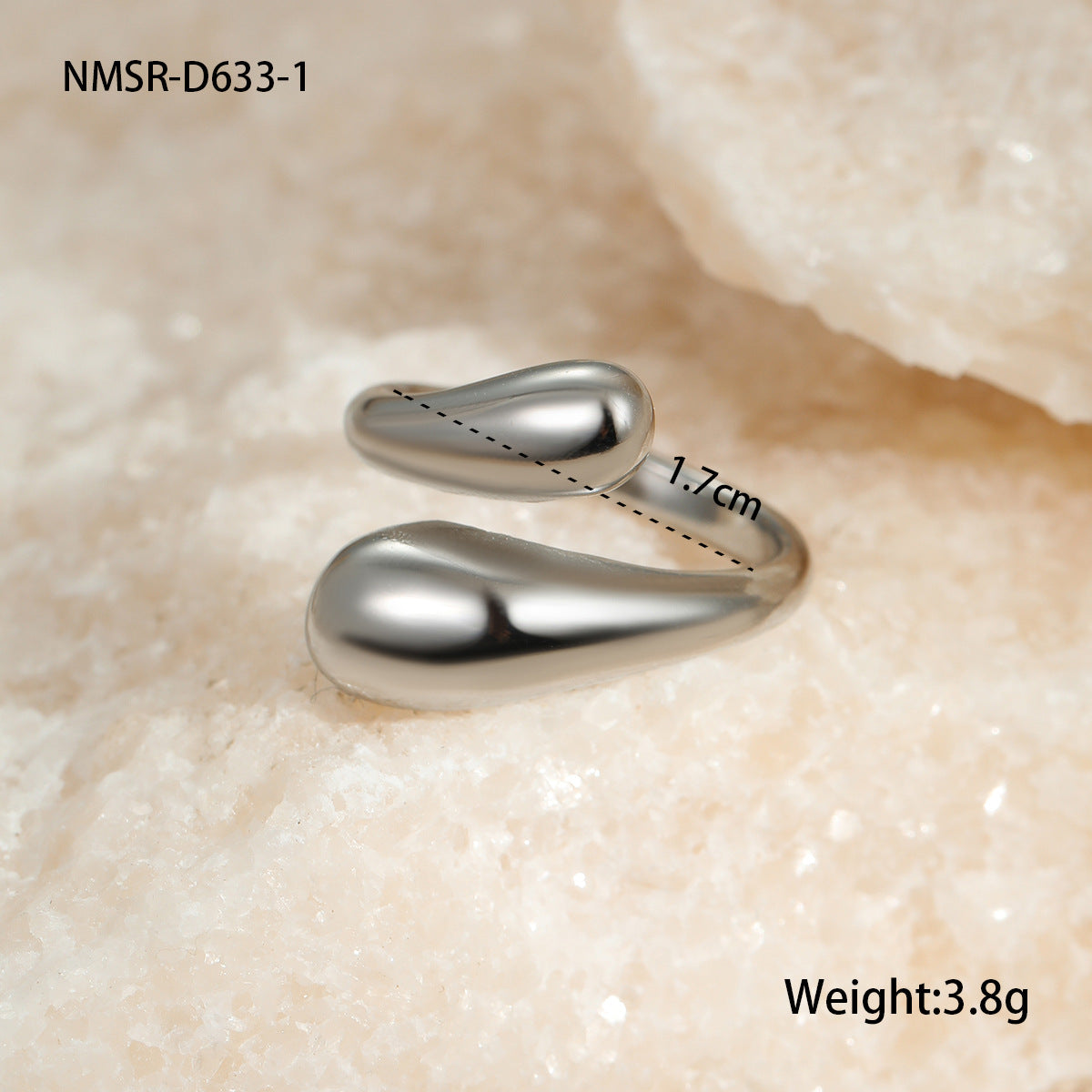 Anillo ajustable de acero inoxidable con forma de gota, diseño geométrico minimalista calado y acabado chapado para mujer