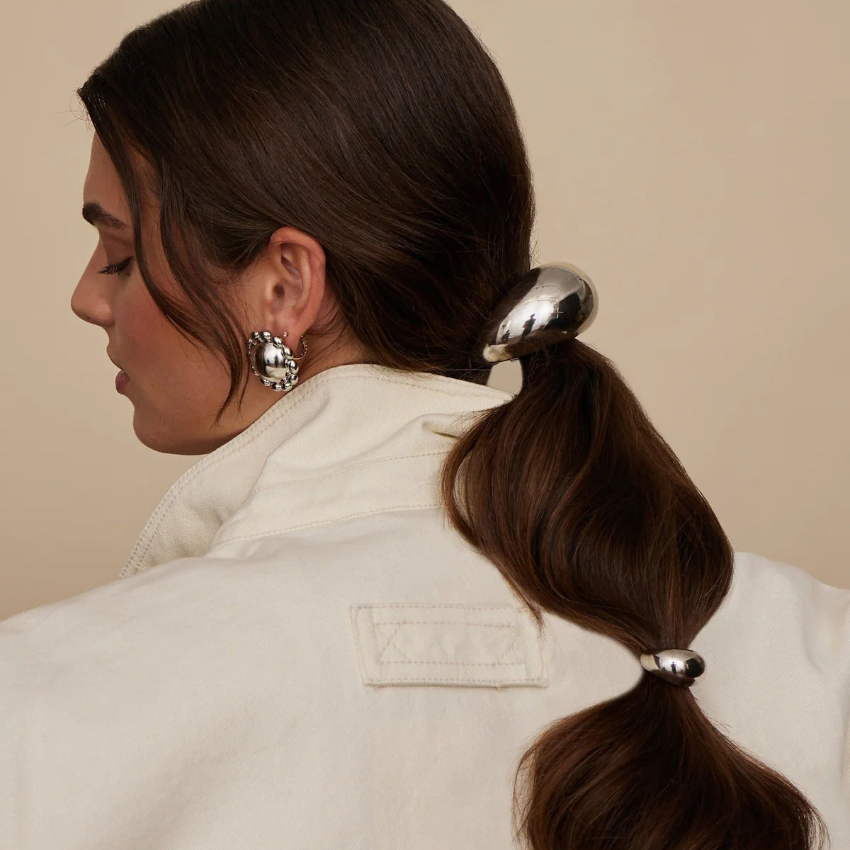 Elastico per Capelli in Acciaio Inossidabile, Geometrico, Minimalista, con Finitura Placcata, per Coda di Cavallo