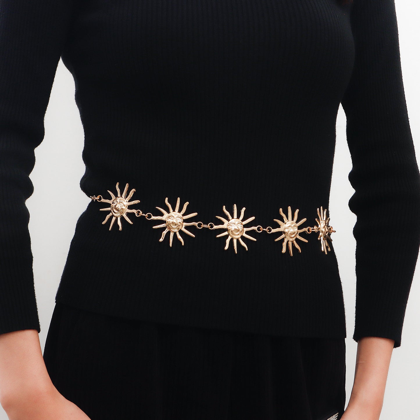 Punk Metal Sun Smile Face Decorative Waist Chain for Women