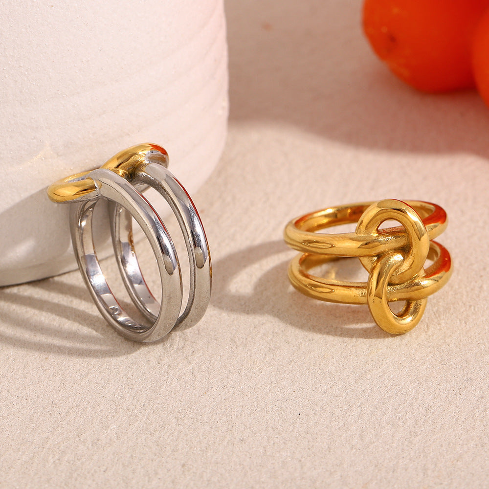 Fashionable Geometric Stainless Steel Ring with 18K Gold Plating for Women