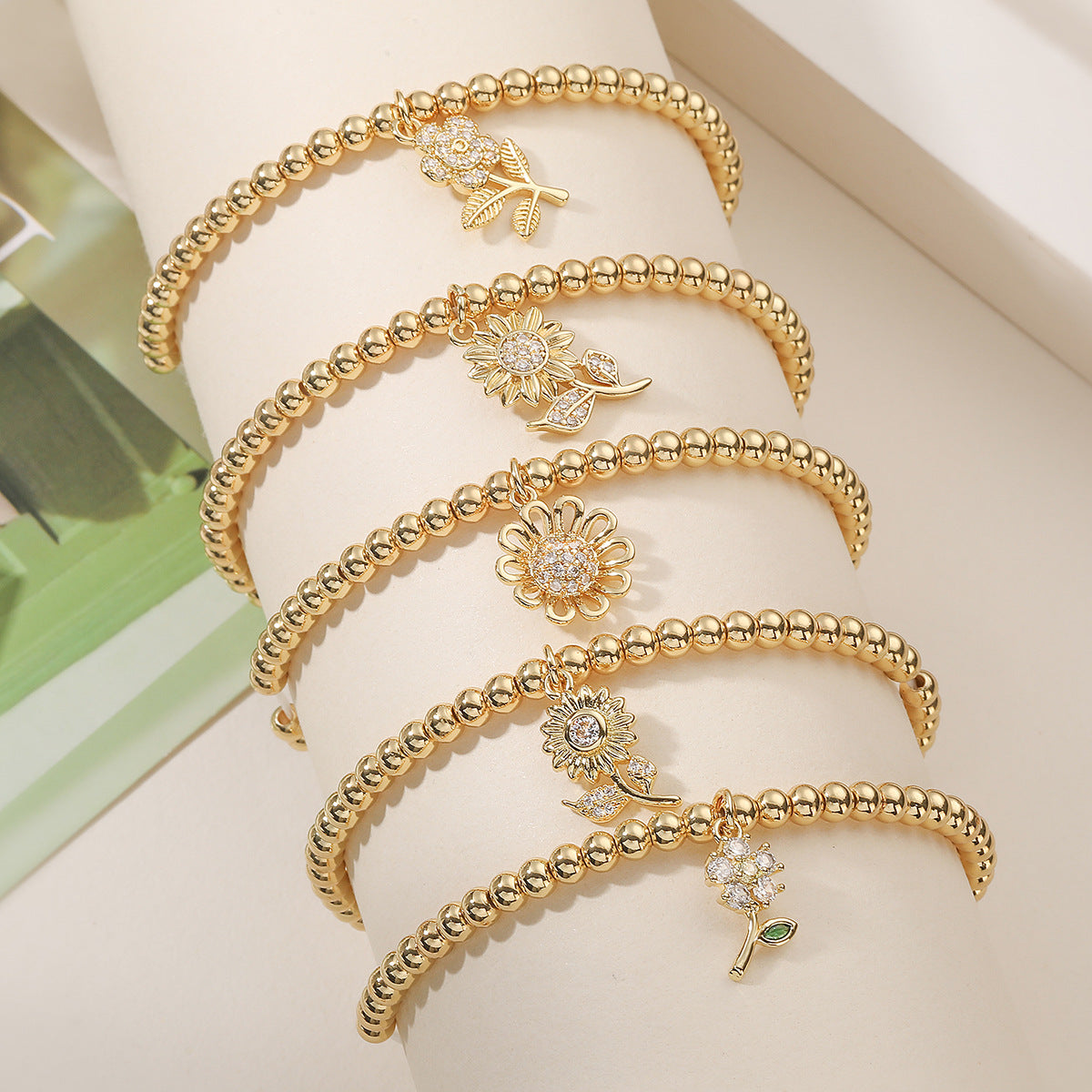 Geometric Sunflower Plated Brass Bracelet for Women