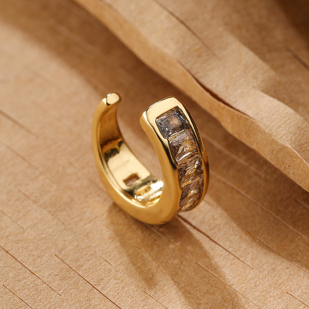 Minimalist U-Shaped Copper Earrings with 18K Gold Plating and Micro-Paved Zirconia for Women