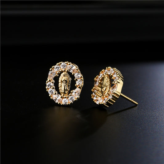 Orecchini esotici vintage geometrici in rame con finitura placcata oro e pendente a croce in zircone