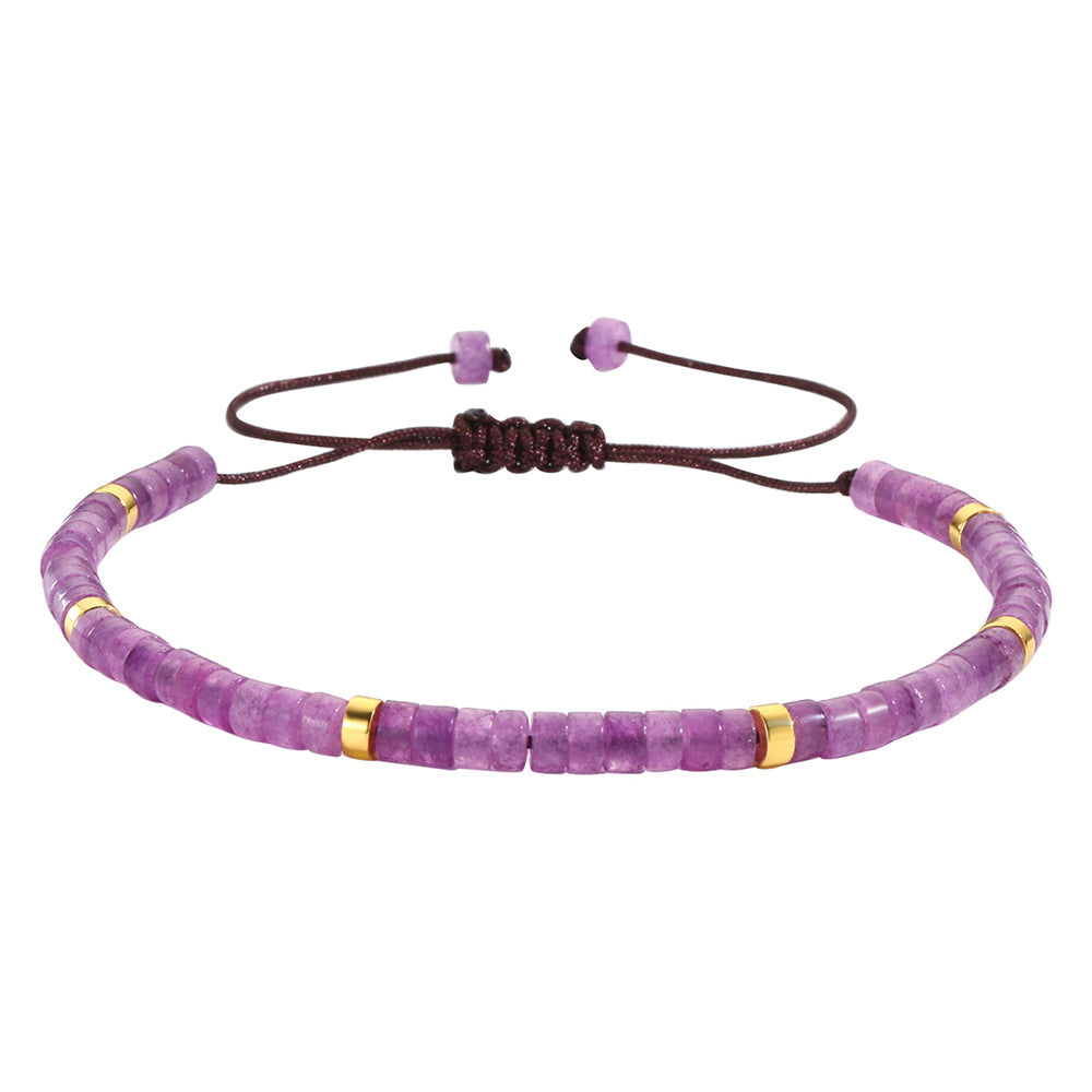 Minimalist Round Tiger's Eye Amethyst Imperial Stone Handmade Woven Bracelet Unisex Adjustable Friendship Jewelry