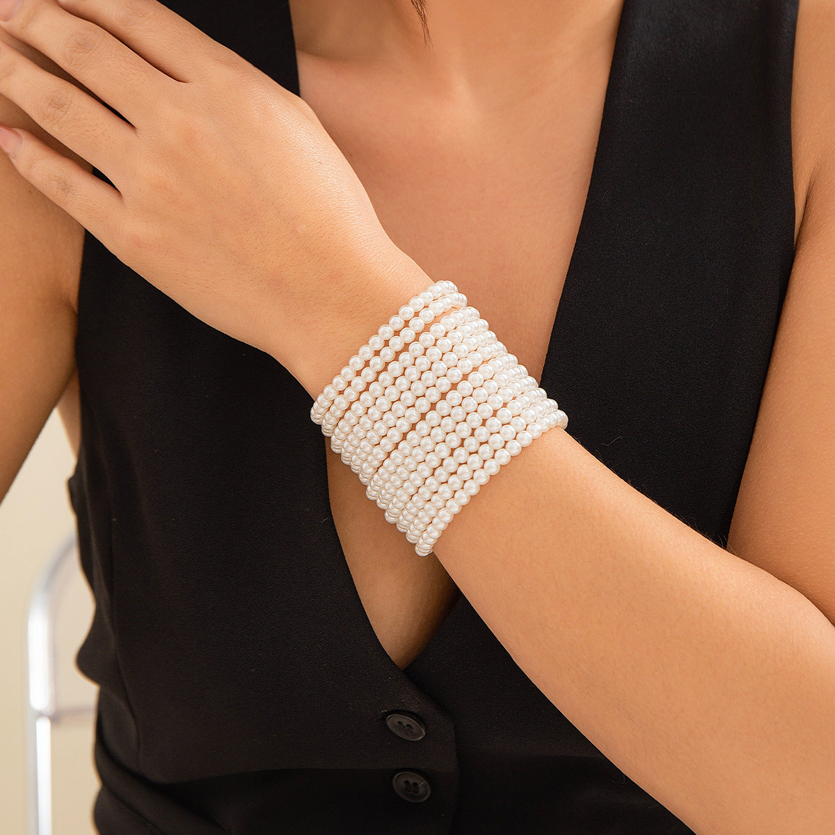 Collana da donna vintage elegante con perle finte a goccia geometriche, placcata, con catena a più strati