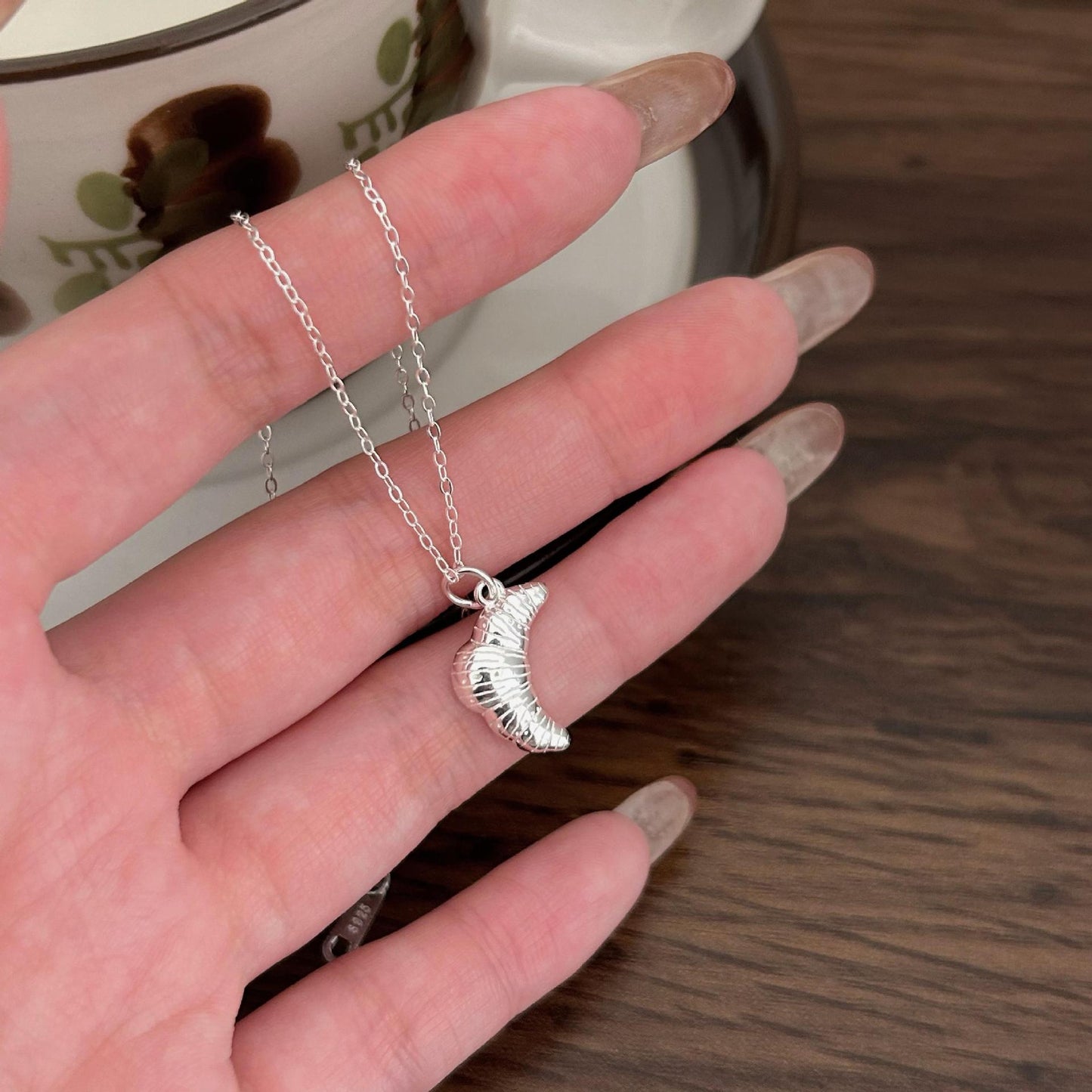 Minimalist Horn Bun Pendant Necklace in 925 Sterling Silver with Electroplated Finish on Cross Chain