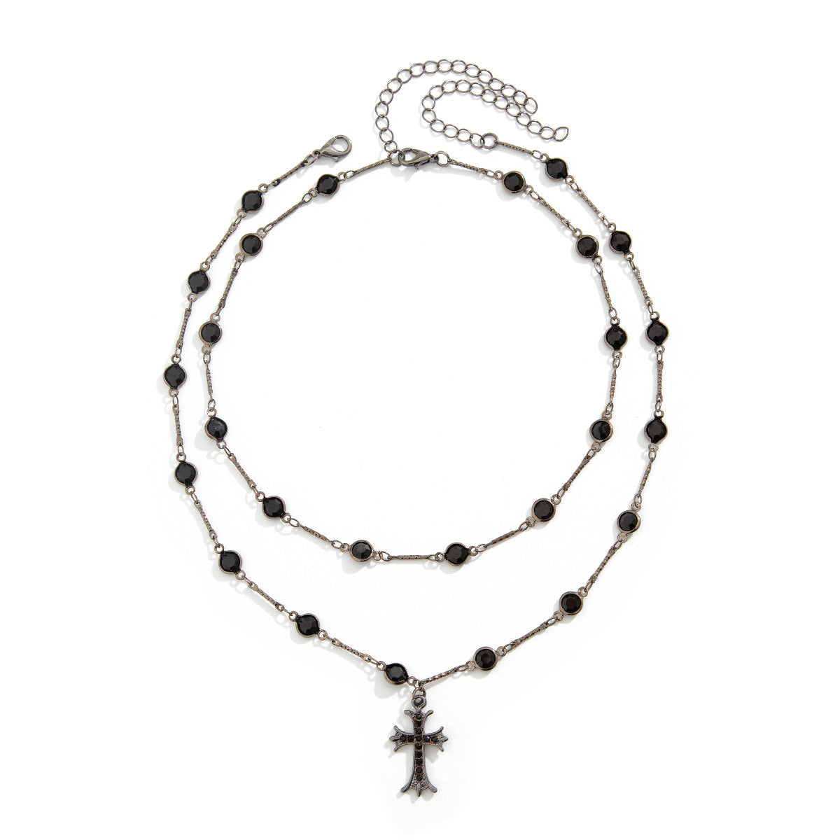 Collana girocollo da donna con croce a forma di stella, dolce e grintosa, con strass e nappe, in lega placcata