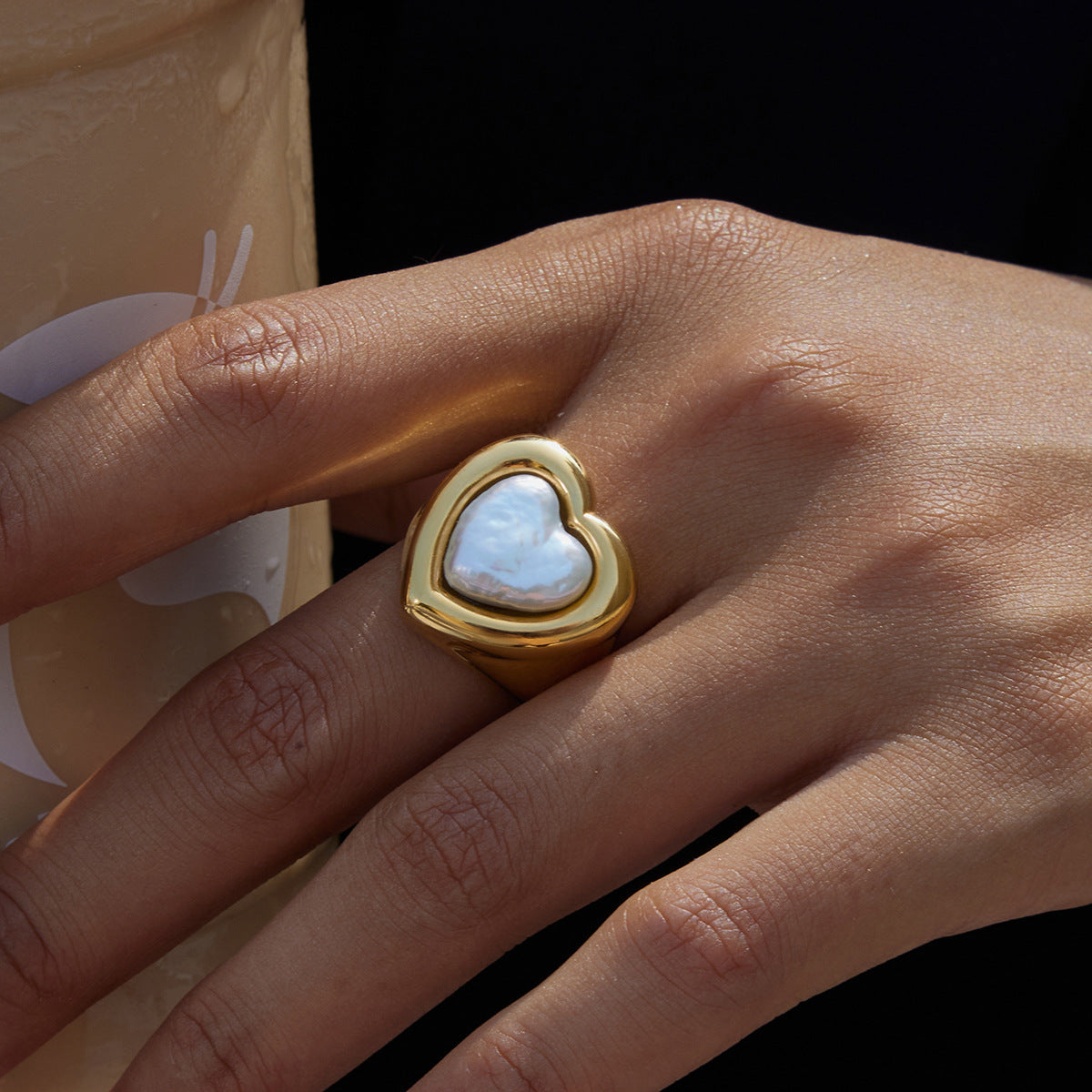 Elegant Heart Geometric Stainless Steel Ring PVD Gold Plated Women's Jewelry