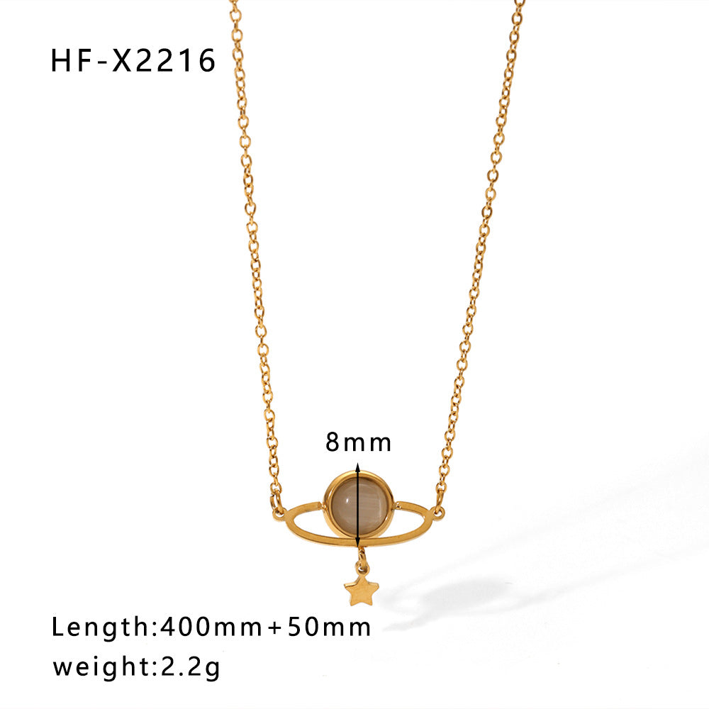 Minimalist Cat Eye Stone Zircon Pearl Smiley Face Necklace for Women in Titanium Steel with Plating Finish