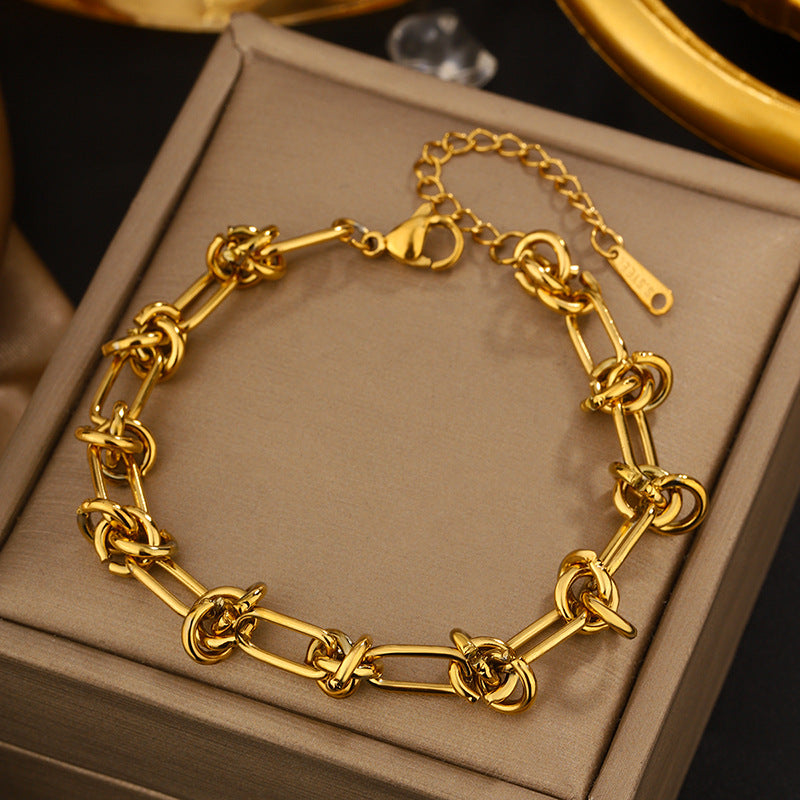 Vintage Sweet Heart Butterfly Geometric Titanium Steel Plated Bracelet for Women