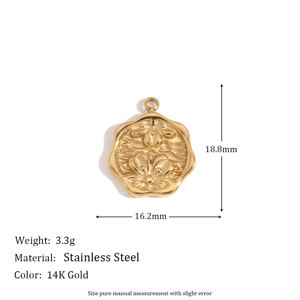 Minimalist Geometric Pendant with 14K Gold Plated Stainless Steel Round Heart Shape and Greek Key Pattern for DIY Jewelry Making