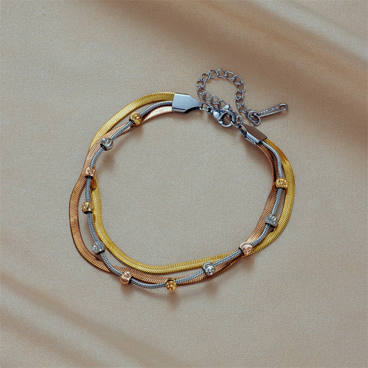 Vintage Punk Style Titanium Steel Plated Multi-Layer Stackable Hand Chain with Contrasting Colors