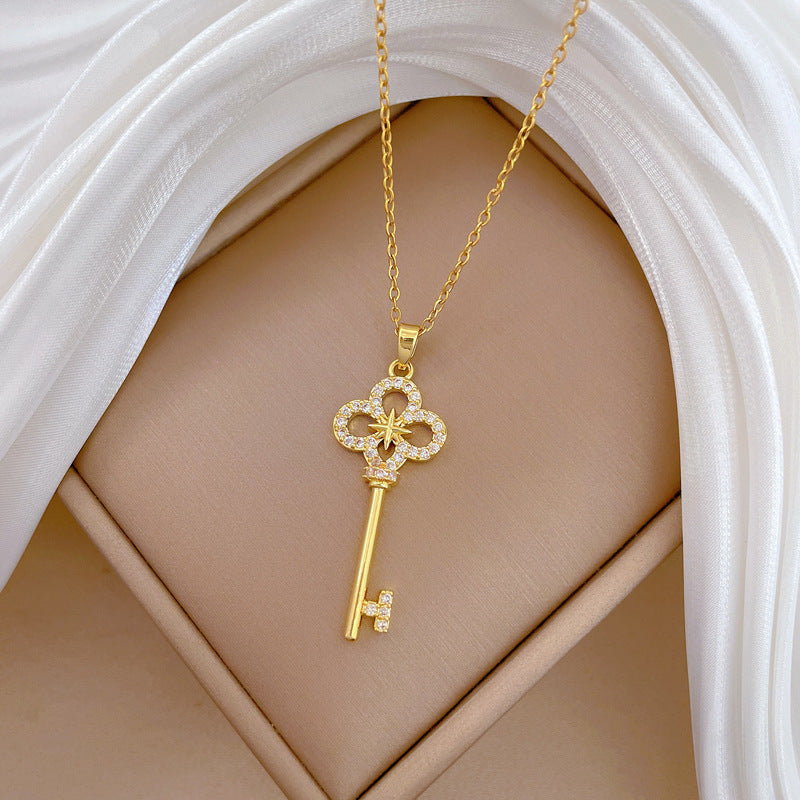 Sweet Star Cross Rhinestone Plated Titanium Steel Necklace Unisex Cable Chain