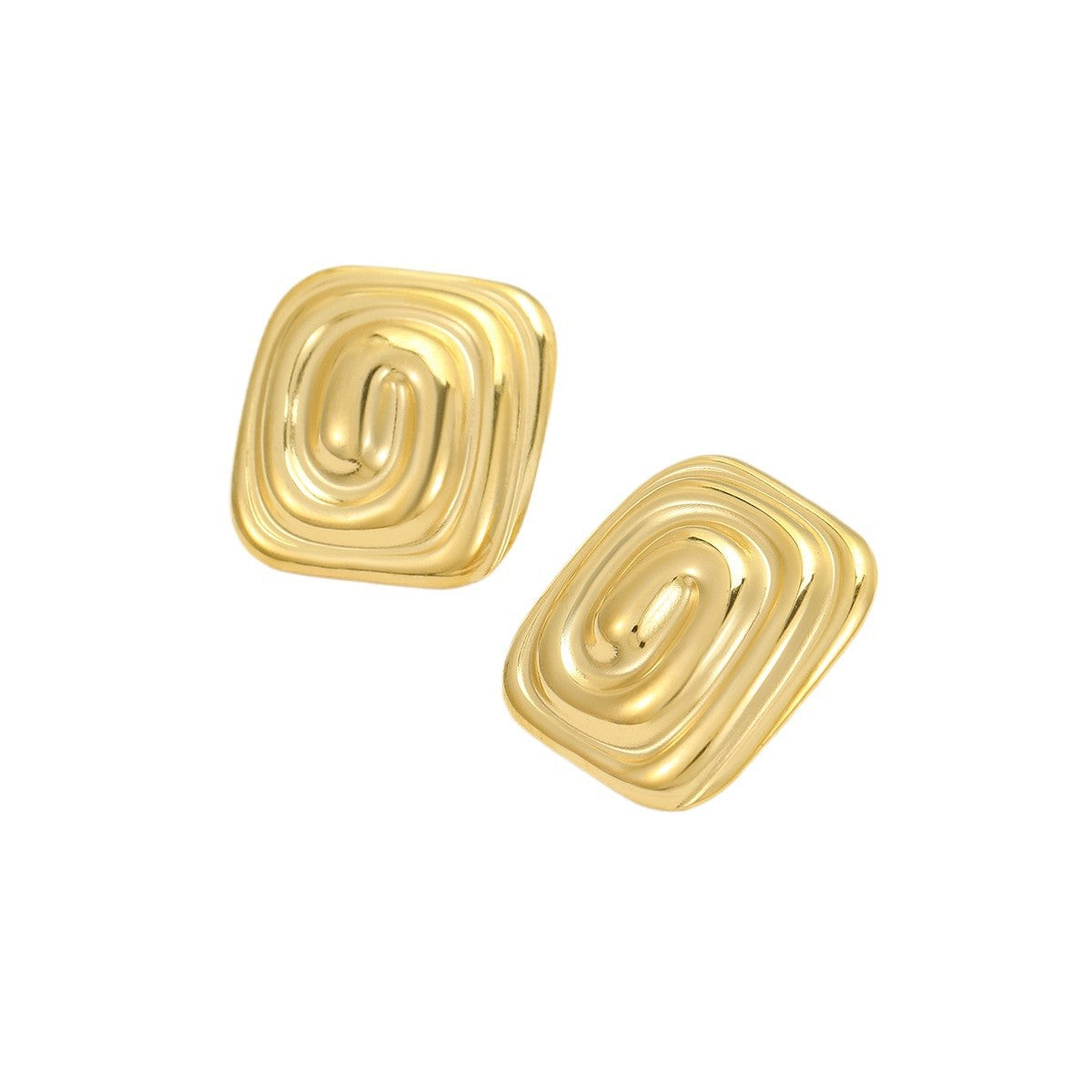 Pendientes de acero de titanio rectangulares vintage con textura en espiral para mujer con baño de oro de 18 quilates