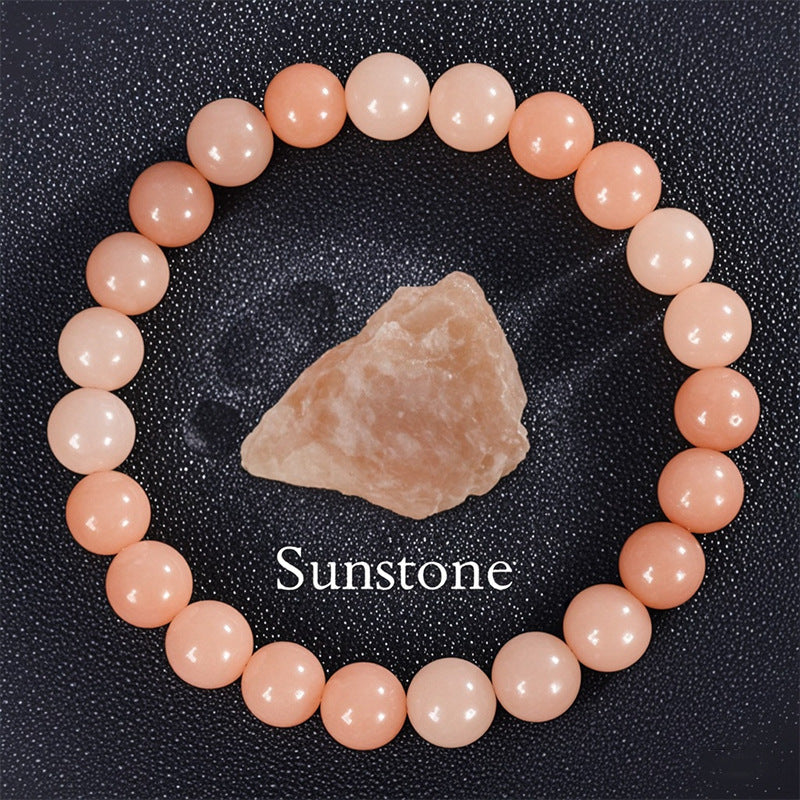 8mm Round Sunstone Rose Quartz Tiger Eye Agate Crystal Beaded Bracelet Unisex Geometric Handmade Jewelry