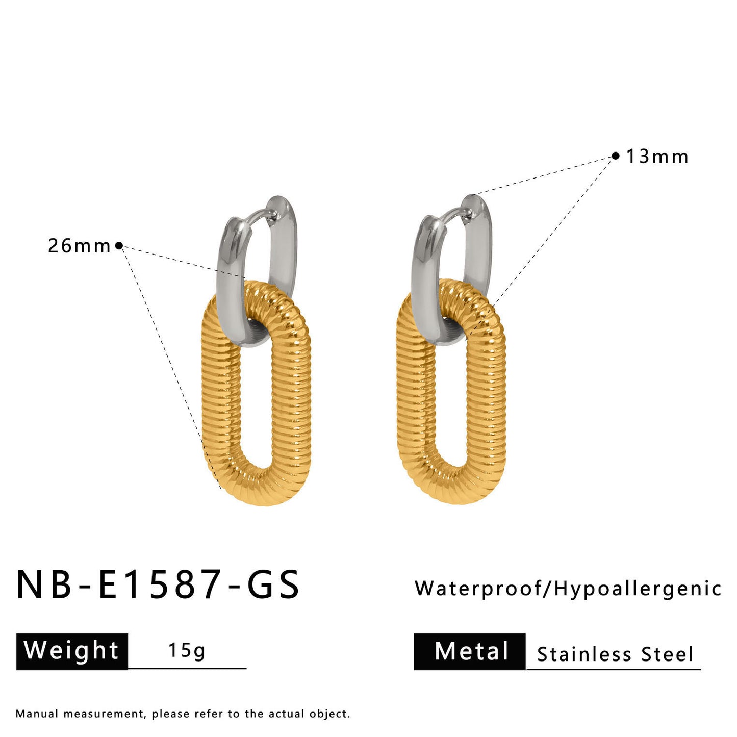 Orecchini Minimalisti Geometrici in Acciaio Inossidabile con Nappe a Catena Pendenti e Finitura Placcata Sottovuoto 18K per Donna