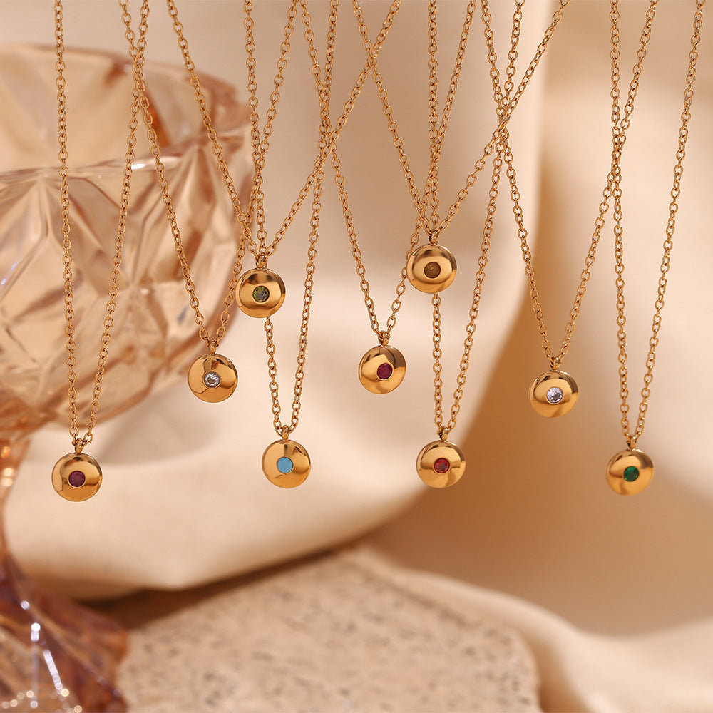 Collana con Pendente Rotondo Geometrico Minimalista da Donna in Acciaio Inossidabile con Placcatura in Oro 18K e Pietra Portafortuna di Dicembre