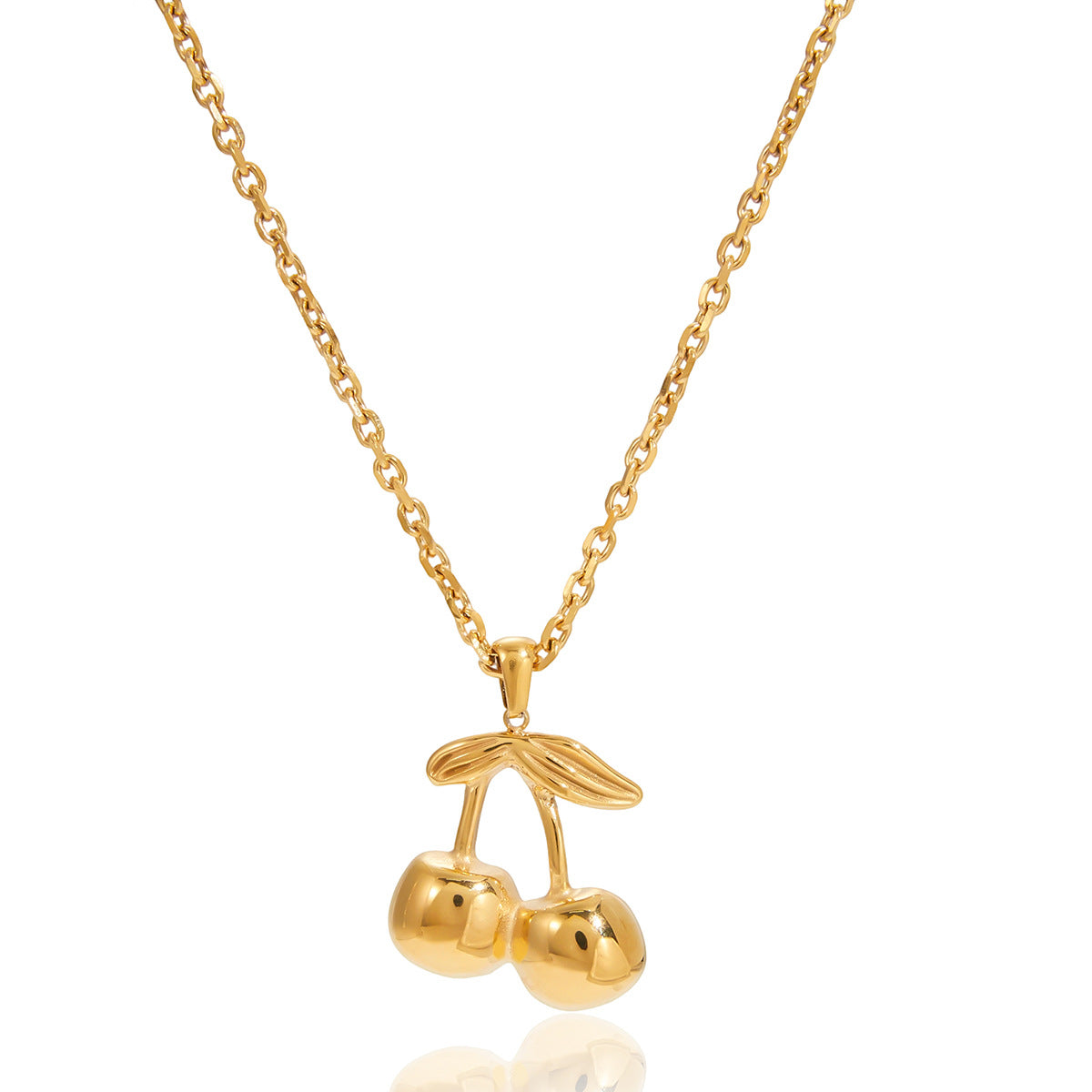 Collana da donna con ciondolo geometrico a ciliegia in acciaio al titanio placcato oro 18 carati