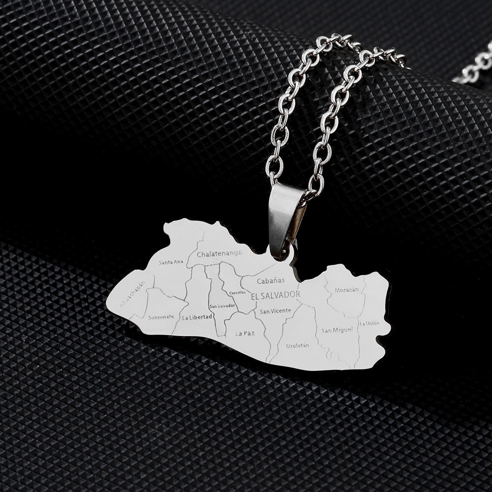 Collana con Pendente Lussuosa Minimalista Geometrica Città di Salvador in Acciaio al Titanio con Finitura Placcata Unisex