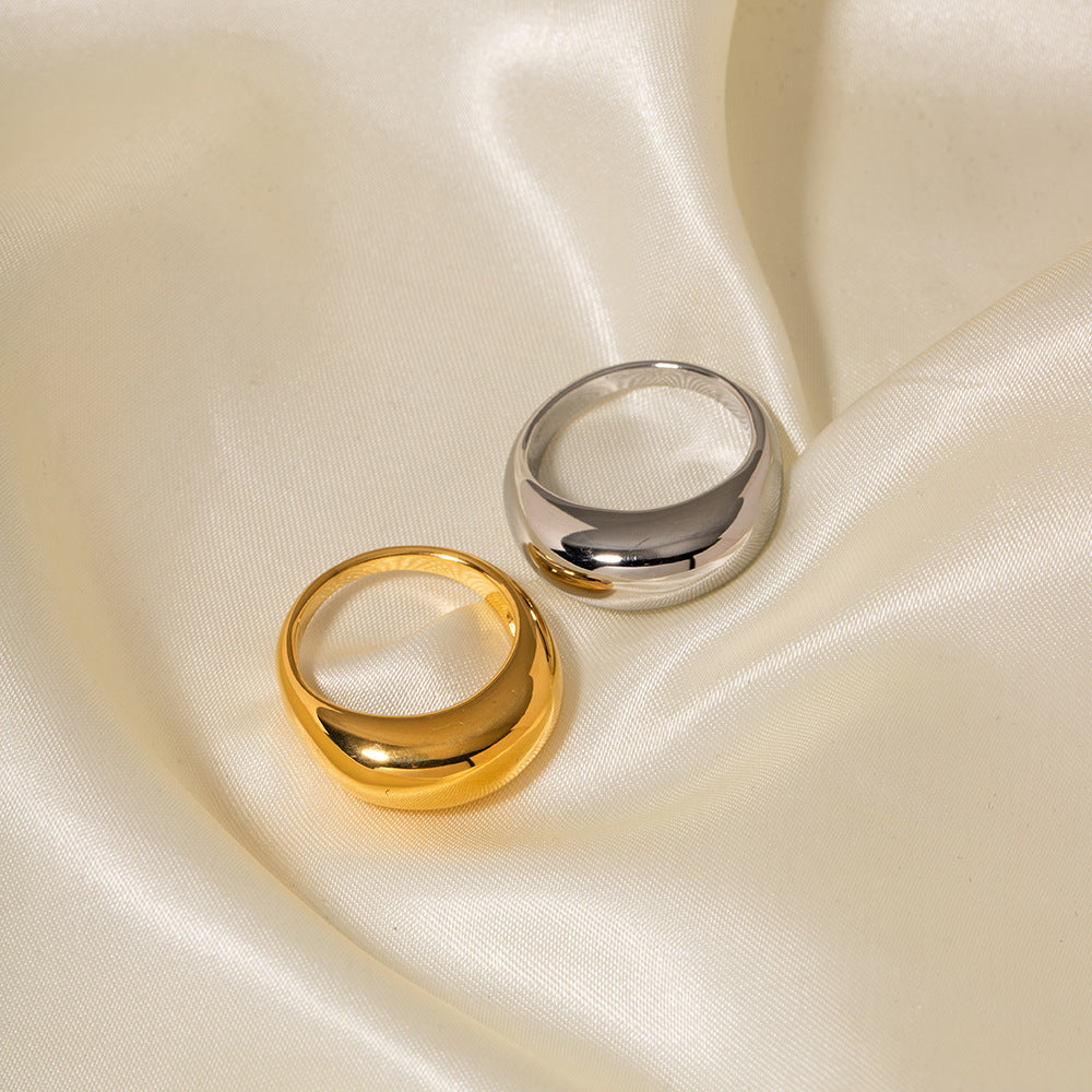 Vintage-Inspired Geometric Smooth Domed Titanium Steel Ring for Women