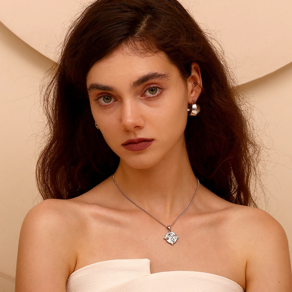 Vintage Minimalist Round Geometric Pendant Necklace in Stainless Steel with 18K Gold Plating for Women