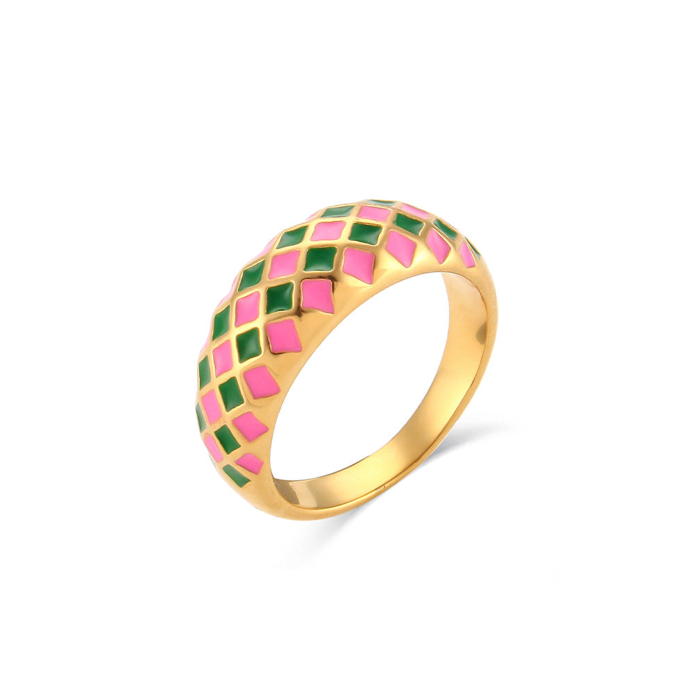 Anillo de acero inoxidable geométrico minimalista de moda con acabado chapado para mujer