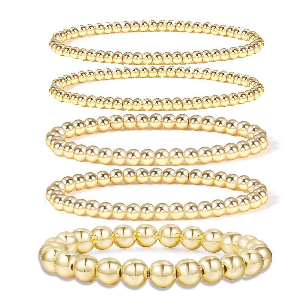 Geometric Hematite Gold Beaded Stretch Bracelet Set Unisex Fashion Jewelry