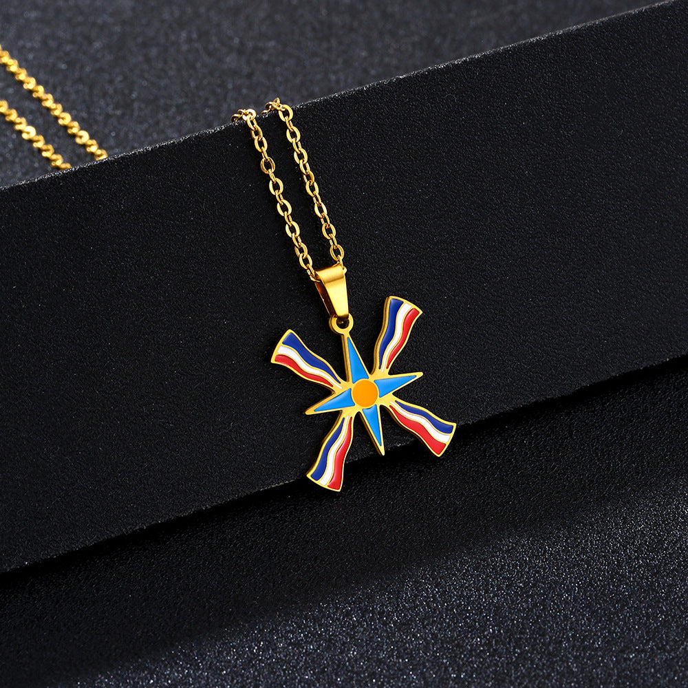 Colgante de bandera asiria geométrica étnica de acero inoxidable con acabado esmaltado para uso diario unisex