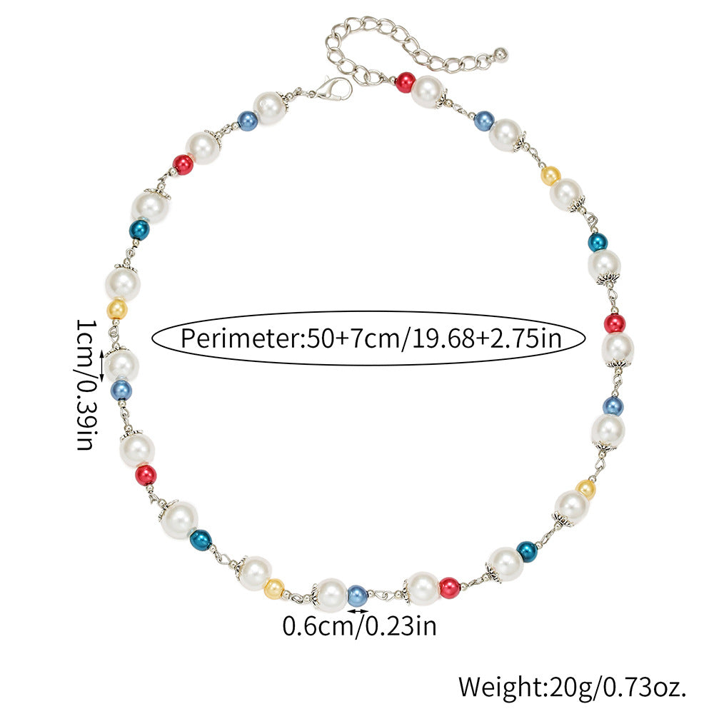 Hip-hop Colorful Imitation Pearl Geometric Ball Chain Necklace Unisex Multi-layer Plated