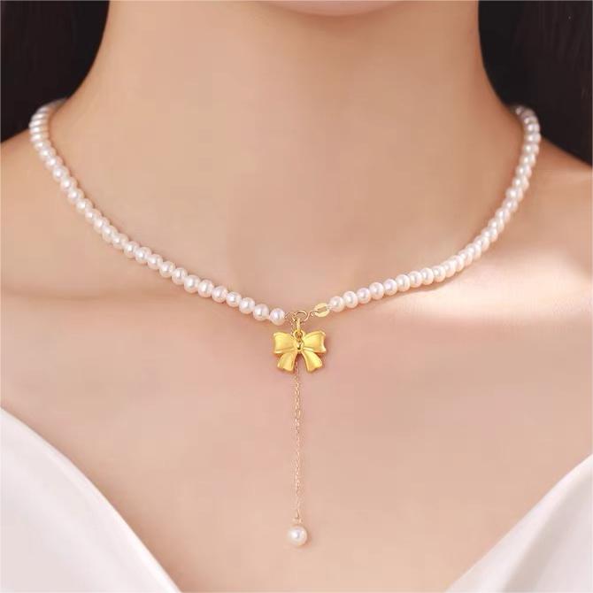 Butterfly Bow Pendant Necklace for Women with Imitation Pearl Accents, Copper Pendant, Plated Finish, Delicate Clavicle Chain, Minimalist Original Design